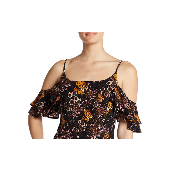 Rokoko by Dazz Cold Shoulder Mini Dress Floral Black Size L 3976 - Picture 2 of 3